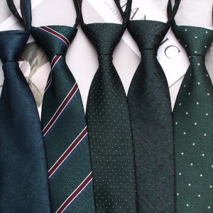 Leier men's silver-green tie, easy-to-pull 8cm business tie, zippered lazy tie, striped tie manufacturer.