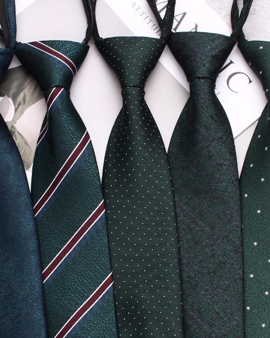 Leier men's silver-green tie, easy-to-pull 8cm business tie, zippered lazy tie, striped tie manufacturer.