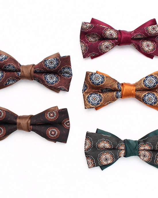 Lei'er patterned bow tie in stock, men's bow tie in multiple colors, wedding groom bow tie, bow tie with flower, wholesale.