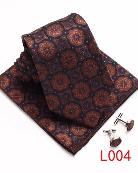Leier floral polyester three-piece suits, gentleman's fashionable and casual men's ties, handkerchiefs, and cufflinks.