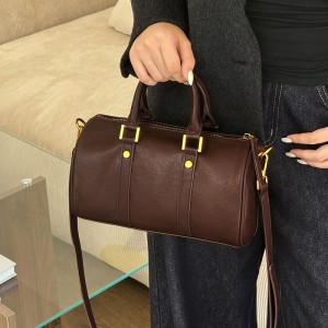 Retro Genuine Leather Maillard Handbag, Cross-border Women's Bag, Light Luxury, Stylish Boston Bag, Vegetable Tanned Cowhide Crossbody Bag