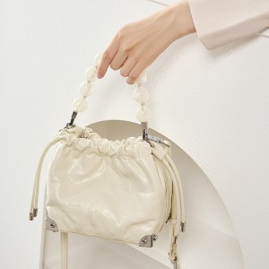 2025 new Chinese-style beaded bags, top-grain cowhide hand-scratched pattern pleated lucky bag handbags, shoulder and crossbody handbags