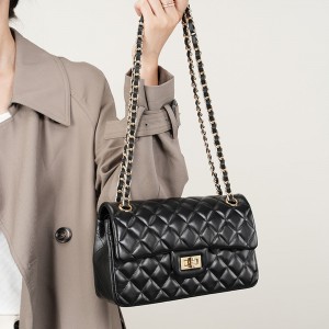 Top-grain cowhide bag, cowhide chain, Chanel-style fashionable diamond-patterned shoulder bag, small square genuine leather bag