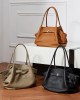 Large, stylish and simple top-grain cowhide handbag, pleated basket bag, elegant genuine leather shoulder and crossbody bag