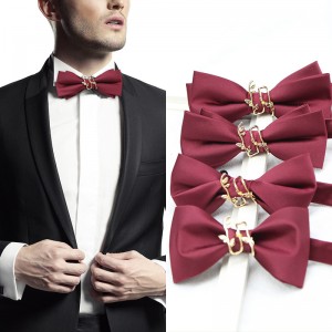 Formal men's groom wedding bow ties, groomsmen wedding tuxedos, and British-style bow ties are available in black, burgundy, and blue.