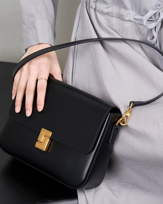 2025 new spring/summer genuine leather bag, women's commuting shoulder bag, small square cowhide bag