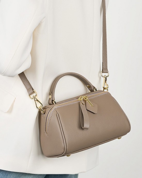 Genuine leather elegant women's bag, 2025 new retro and simple classic Boston handbag, cowhide crossbody shoulder bag