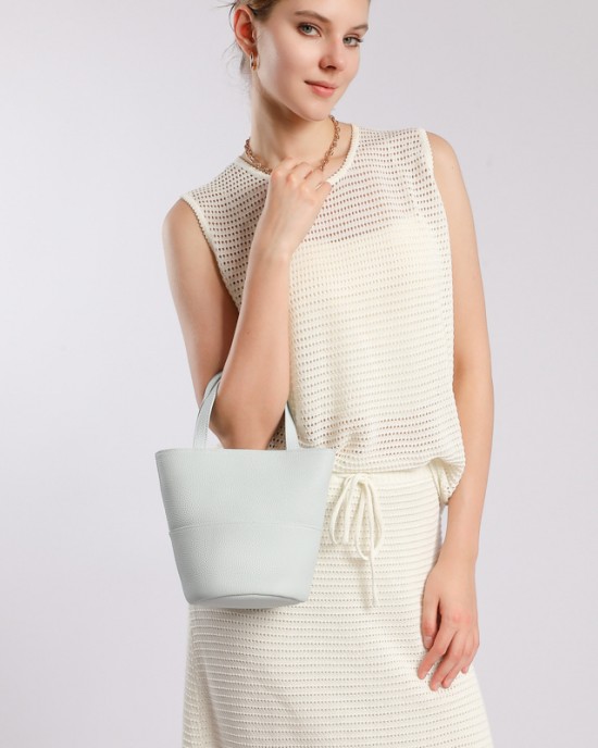 2025 niche new genuine leather basket shoulder and crossbody bag, Korean niche design, fashionable and versatile bucket bag