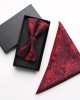 Burgundy paisley cashew pattern square bow tie gift set, two-piece men's business and fashionable wedding bow tie set.