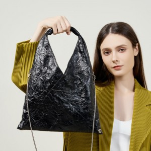 French loose-fitting triangle pleated tote bag, lightweight, large-capacity women's bag, top-grain cowhide shoulder and underarm bag