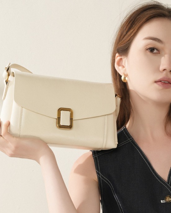 Spring and summer Maillard genuine leather women's handbag, 2025 new niche high-quality shoulder and crossbody bag for women's commuting