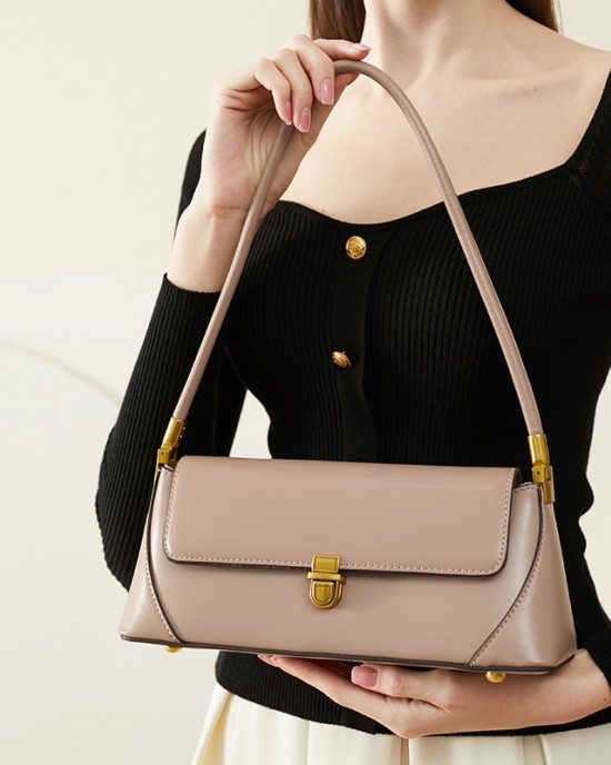 Niche baguette bags, 2025 new genuine leather influencer underarm bags, summer French-style shoulder bags