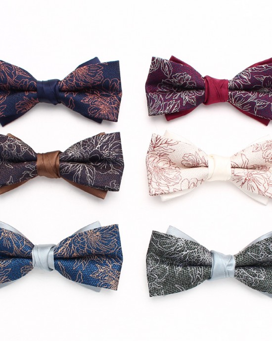 Lei'er patterned bow tie in stock, men's bow tie in multiple colors, wedding groom bow tie, bow tie with flower, wholesale.