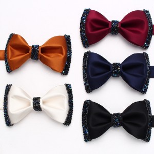 Lei'er solid color diamond-embellished bow ties, fashionable men's shirt, suit, banquet, and wedding accessory bow tie manufacturer.