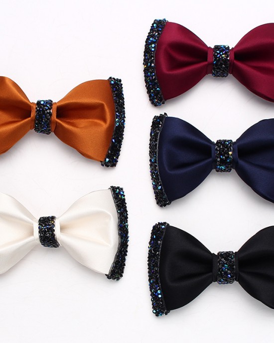 Lei'er solid color diamond-embellished bow ties, fashionable men's shirt, suit, banquet, and wedding accessory bow tie manufacturer.