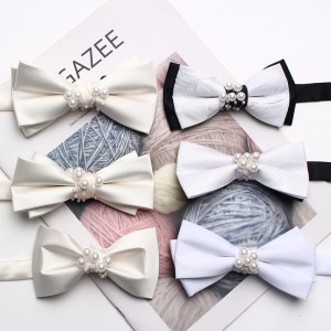 2025 New Korean-Style Polyester Diamond-Encrusted Women's Bow Ties, Banquet Hosting Performance Bow Ties, Imitation Linen Bow Tie Accessories