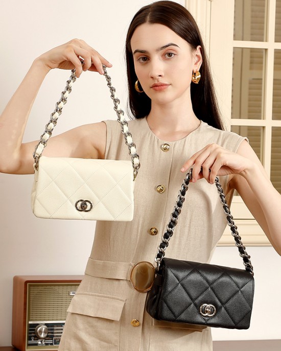 2025 summer new genuine leather women's bags, caviar pattern, Chanel-style diamond-patterned chain shoulder and crossbody bags, fashionable and versatile