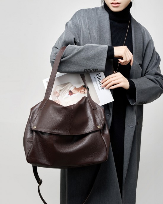 2025 winter new large-capacity genuine leather shoulder bag, European and American style soft leather tote bag, simple casual women's bag