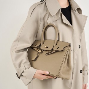 Large Litchi-Pattern Birkin Bag, Genuine Top-Grain Cowhide Handbag, Large-Capacity Kelly Bag, 2025 New Trend