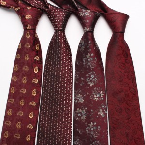 Wine-red vintage men's groom and groomsmen wedding ties, yarn-dyed polyester business ties, wholesale.