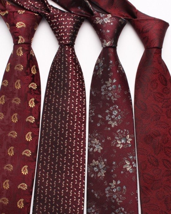 Wine-red vintage men's groom and groomsmen wedding ties, yarn-dyed polyester business ties, wholesale.
