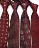 Wine-red vintage men's groom and groomsmen wedding ties, yarn-dyed polyester business ties, wholesale.