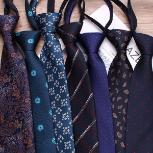 Blue business zipper ties, 8cm polyester casual jacquard casual tie, easy-pull tie manufacturers.