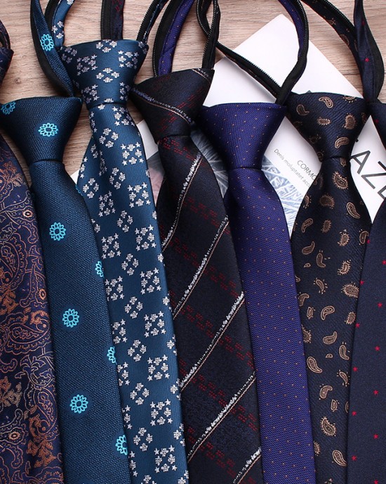 Blue business zipper ties, 8cm polyester casual jacquard casual tie, easy-pull tie manufacturers.