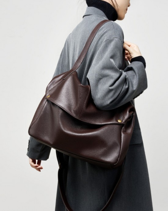 2025 winter new large-capacity genuine leather shoulder bag, European and American style soft leather tote bag, simple casual women's bag