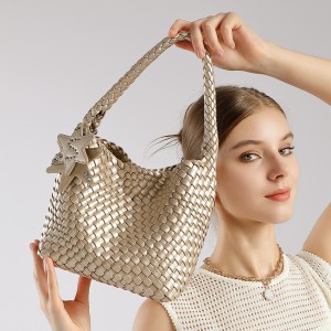 TikTok hit, new hand-woven genuine leather textured tote bag, large-capacity handbag, underarm women's bag
