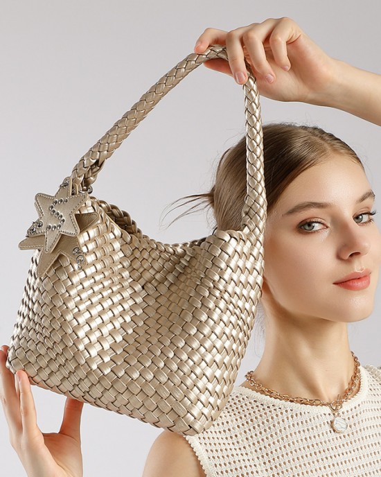 TikTok hit, new hand-woven genuine leather textured tote bag, large-capacity handbag, underarm women's bag