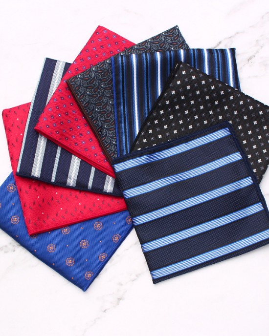 Fashionable jacquard pocket squares, striped squares, party, casual formal dress squares, and small squares available.