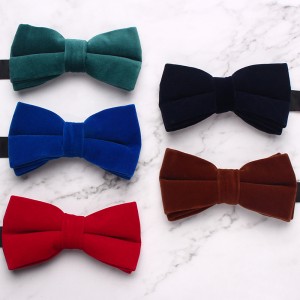 Men's plush shirt bow ties, wholesale, double-layer solid-color Korean velvet neckties for grooms and groomsmen, wedding bow tie manufacturer.