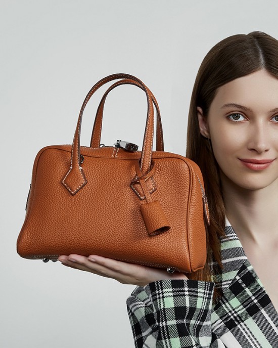 High-end light luxury TC top-grain leather Victoria bag, versatile crossbody commuter bag, genuine leather for women, Boston pillow bag