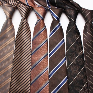 New brown series striped floral patterned men's retro business and fashionable polyester hand-tied ties, wholesale.