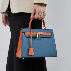 Factory wholesale palm print genuine leather second-generation Kelly contrast color bag, high-quality women's crossbody bag, versatile Instagram handbag