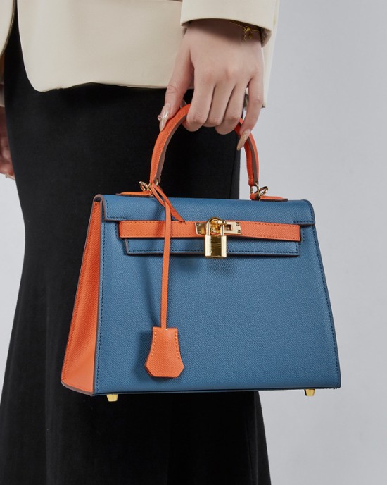 Factory wholesale palm print genuine leather second-generation Kelly contrast color bag, high-quality women's crossbody bag, versatile Instagram handbag