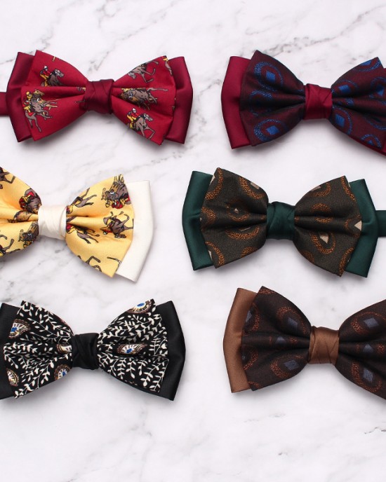 New double-stitched men's bow ties, trendy yarn-dyed jacquard suit accessories, and vintage bow ties, available for wholesale