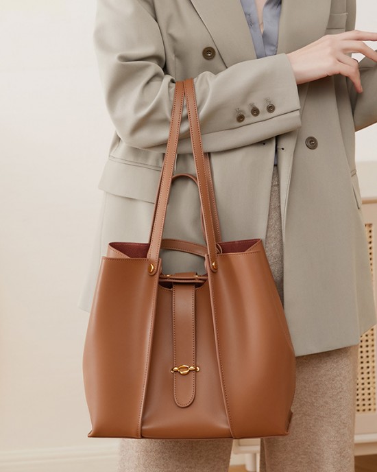 Strict Genuine Leather Chanel-Style Diamond-Chain Bucket Bag, 2025 New High-End Niche Crossbody Shoulder Bag