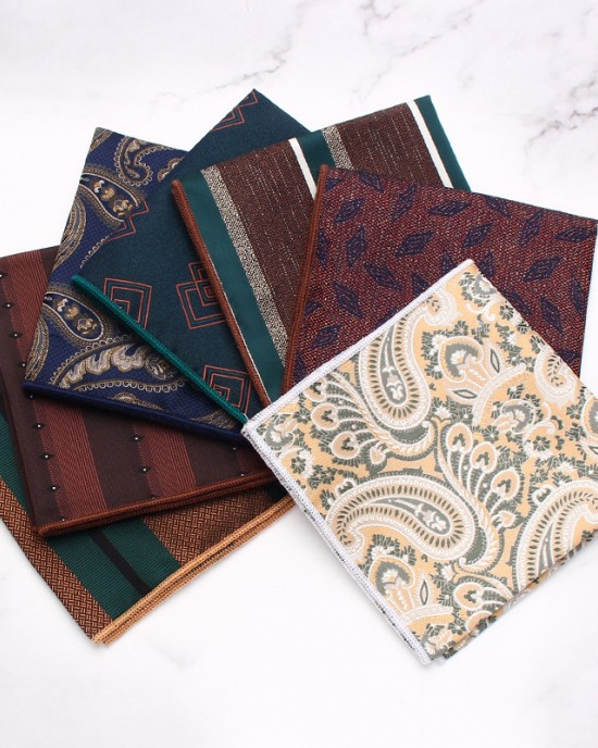 Leier's business suit pocket squares, patterned wedding handkerchiefs, small party squares, and suit accessories.