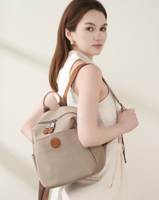 Oxford cloth and cowhide multi-compartment storage backpack, large capacity, splash-proof, versatile lightweight women's bag