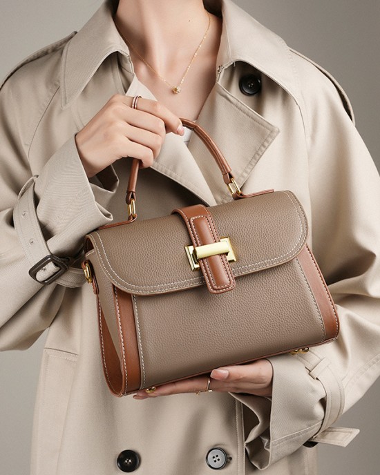 Top-grain cowhide bag, high-quality fashionable handbag, crossbody bag, niche light luxury shoulder bag, versatile genuine leather for women