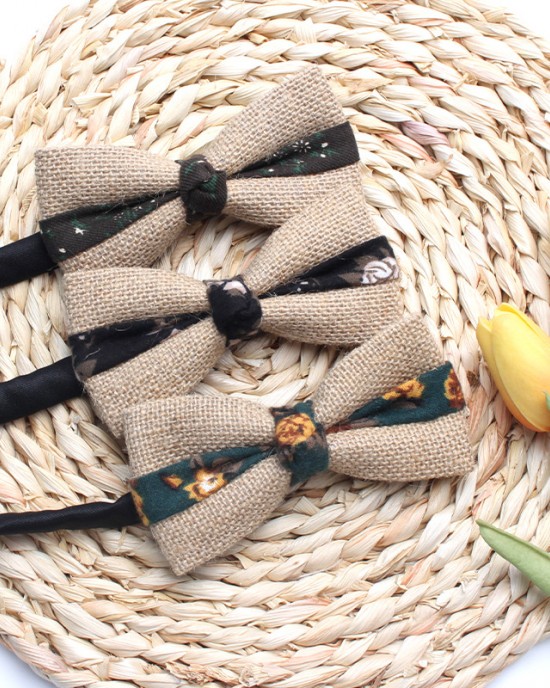 New summer cotton and linen bow ties, personalized linen jacquard patchwork bow ties, fashionable bow ties, ready for wholesale.