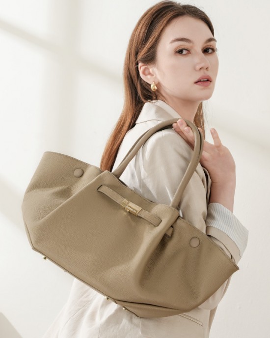 Stylish and simple large-capacity genuine leather tote bags, niche European and American solid-color wing bags, versatile commuter bags