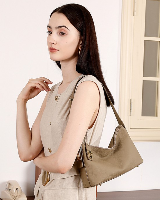 Top-Grain Cowhide Leather Women's Bag, a Trendy, Niche Underarm Shoulder Bag