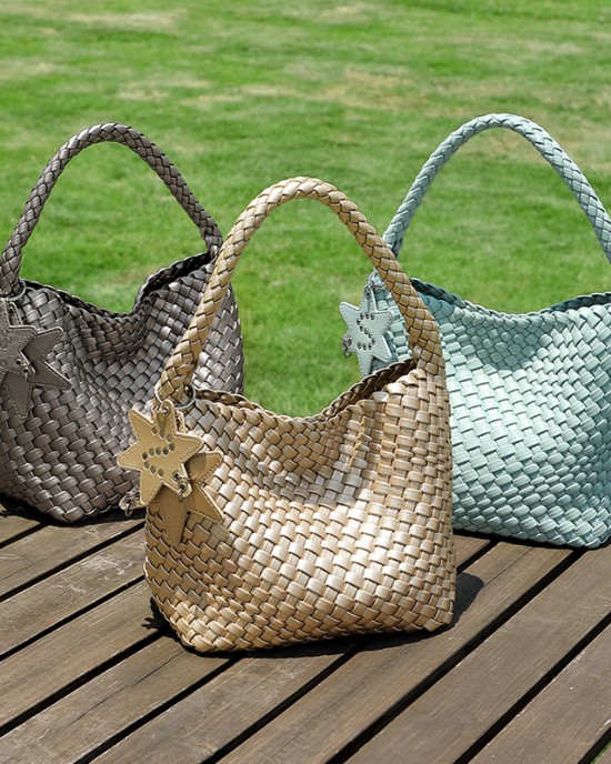 TikTok hit, new hand-woven genuine leather textured tote bag, large-capacity handbag, underarm women's bag
