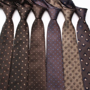 New brown series striped floral patterned men's retro business and fashionable polyester hand-tied ties, wholesale.