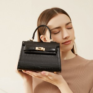 2025 Spring/Summer new women's bags, lightweight crossbody handbags, crocodile-patterned Kelly bags, small cowhide bags