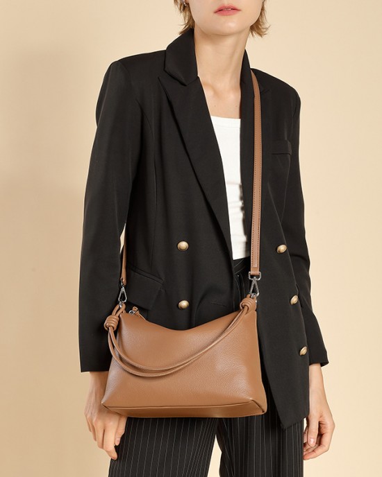 Top-grain cowhide underarm tote bag, 2025 spring and summer simple commuter large-capacity single-shoulder crossbody dumpling bag