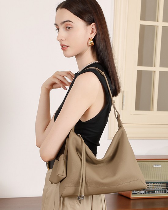 2025 new niche simple style genuine leather single Large-capacity shoulder bag, commuter tote, high-end, fashionable underarm bag